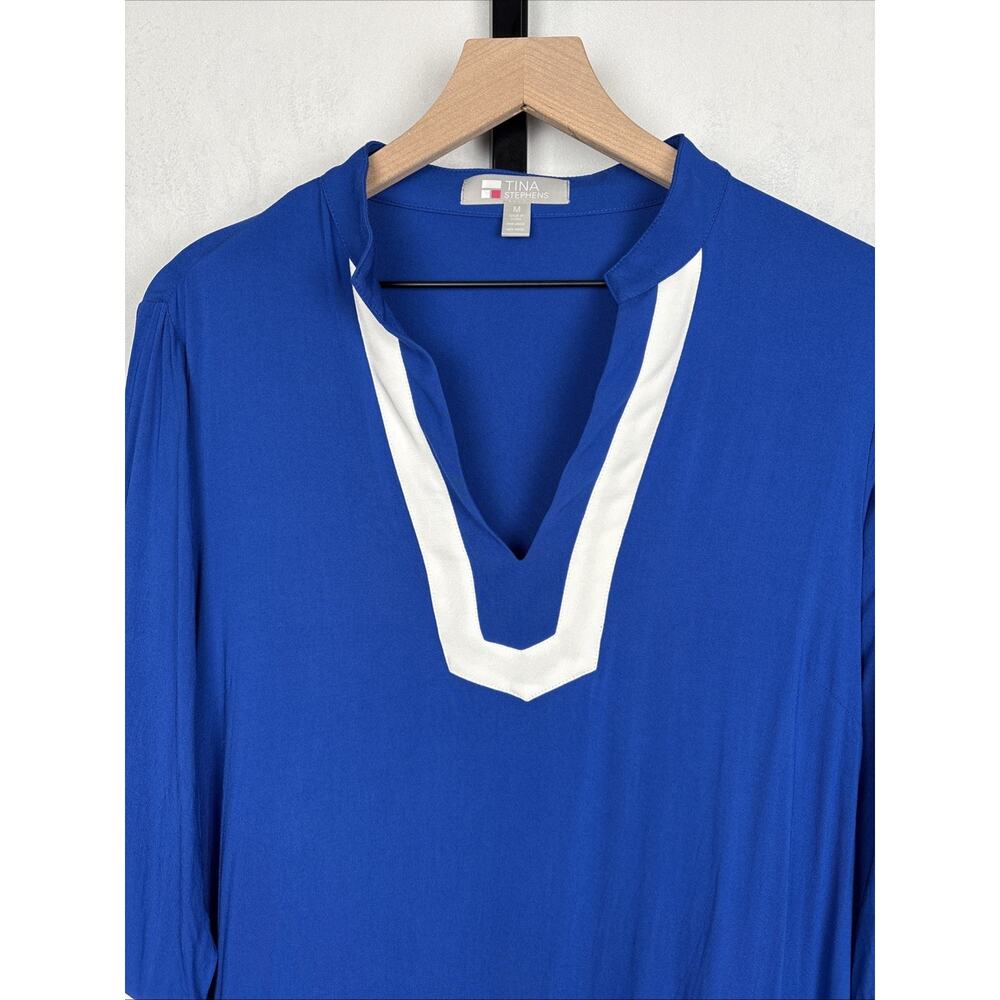 NEW Tina Stephens Tina 3/4 Sleeve Tunic Size Medium Cobalt Blue Nautical Coastal - Picture 3 of 12